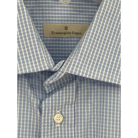 Ermenegildo Zegna Mens Blue & White Striped Button-Up‎ Dress Shirt 46x16.5 - Picture 5 of 10